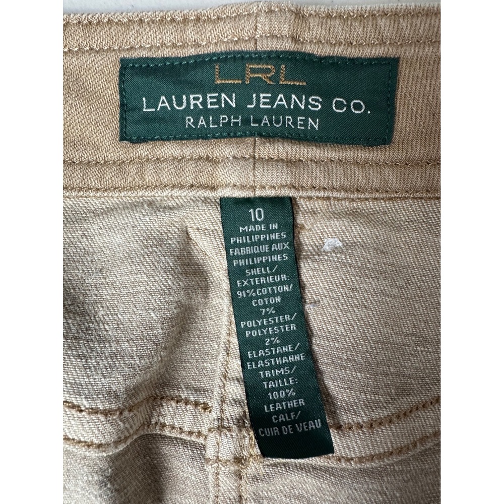 Lauren Ralph Lauren Womens Denim Skirt Size 10 Tan Leather Trim Pencil Casual - Picture 3 of 11
